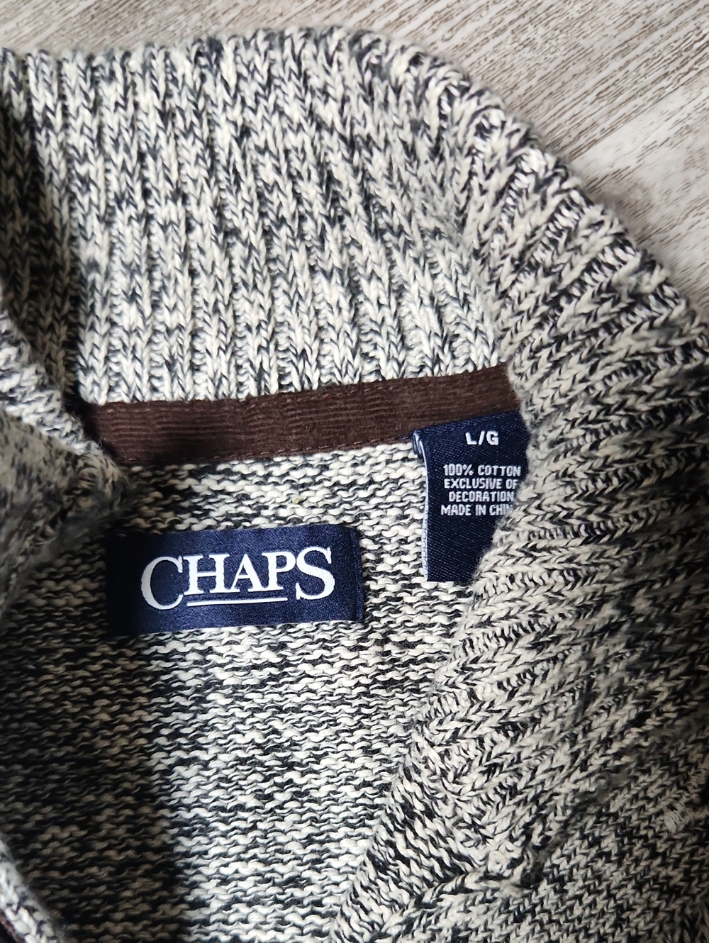 Chaps Gray Marled Sweater with Brown Elbow Patches - Picture 6 of 12